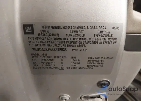 2006 Chevrolet Hhr Lt from USA, damaged, VIN 3GNDA23P46S675538